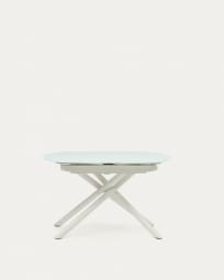 Yodalia extendable round table in glass and MDF with steel legs in white, 130 (190) x 100 cm