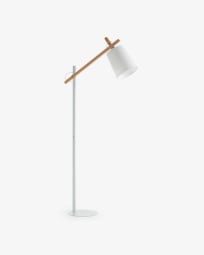 Kosta floor lamp in beech wood and steel with white finish UK adapter