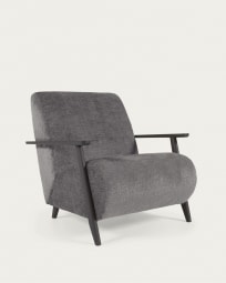 Meghan fauteuil in grijze chenille en hout met wengé afwerking
