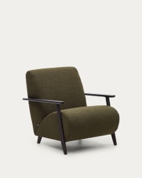 Meghan green bouclé armchairs with solid ash wood legs in a wenge finish