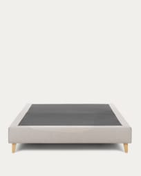 Wysoka podstawa łóżka Nikos beżowa i nogi z litego drewna bukowego do materaca 180 x 200 cm