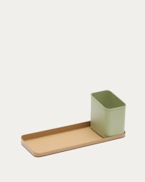 Moka Set aus Stiftehalter und Schreibtischablage aus Metall in Grün und Braun