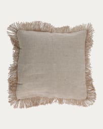 Delcie cotton and jute cushion cover with beige tassels 60 x 60 cm