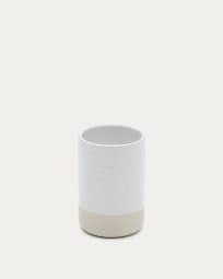 Selis Beige and White Stoneware Toothbrush Holder