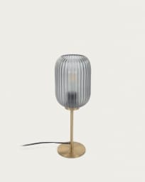 Hestia Tischlampe aus Metall mit Messing-Finish und grauem Glas