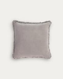 Fodera cuscino Cedella 100% cotone velluto e frange grigie 45 x 45 cm