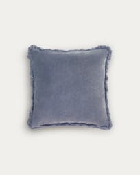 Capa almofada Cedella 100 % algodão veludo e franjas azul 45 x 45 cm