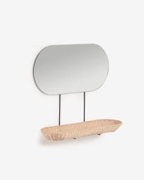 Espelho Ebian Grande de Parede com Acabamento Natural Prateleira em Rattan 80 x 29 cm
