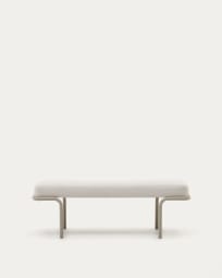 Compo bench in beige chenille and grey metal structure, 130 cm