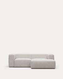 Blok 2 seater sofa with right side chaise longue in white fleece, 240 cm FSC Mix Credit FR