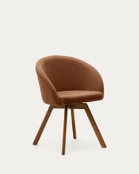 Marvin brown chenille swivel chair with solid beech wood legs with a walnut finish