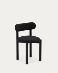 Nebai chair in black bouclé and solid oak wood structure with black finish