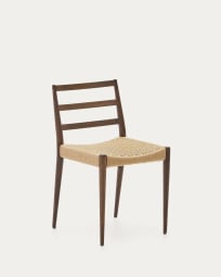 Cadeira Analy madeira maciça de carvalho FSC 100% acabamento nogueira e assento de corda