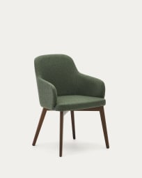 Nelida chair in green chenille and solid beech wood in a walnut finish FSC 100%
