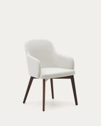 Chaise Nelida en tissu chenille beige et bois de hêtre, finition noyer FSC 100 %