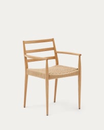Silla Analy reposabrazos madera maciza de roble acabado natural asiento cuerda FSC 100%