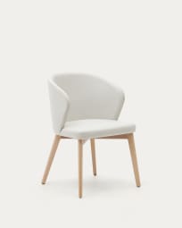Darice chair in beige chenille and solid beech wood in a natural finish FSC 100%