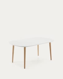 Table extensible Oqui MDF laqué blanc et pieds en bois de hêtre massif 160 (260) x 100 cm
