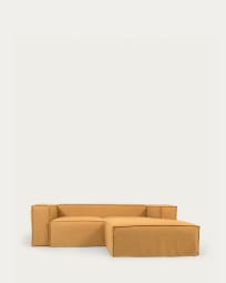 Sofá capa removível Blok de 2 lugares com chaise longue direita de linho mostarda 240 cm