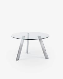 Table ronde Carib en verre et pieds en acier finition chromée Ø 130 cm