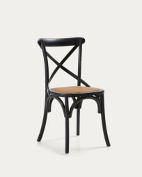 Alsie chair in solid birch wood with black lacquer and rattan seat