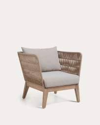 Belleny armchair in beige cord and solid acacia wood, FSC 100%