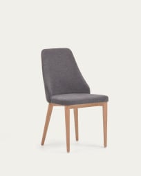 Καρέκλα Rosie, γκρι σκούρο chenille, πόδια σε μασίφ ξύλο οξιάς σε φυσικό φινίρισμα