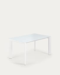 Axis uitschuifbare tafel in wit glas en wit stalen poten 140 (200) cm