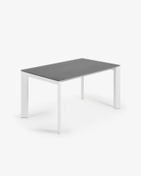 Table extensible Axis grès cérame finition Vulcano Roca et pieds acier blanc 140 (200) cm