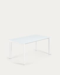 Table extensible Axis en verre blanc et pieds en acier finition blanche 160 (220) cm
