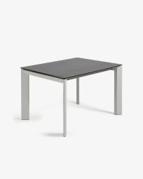 Table extensible Axis grès cérame finition Vulcano Roca et pieds acier gris 120 (180) cm