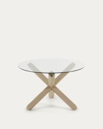 Lotus runder Tisch aus Glas und Beine aus massivem Eichenholz Ø 120 cm