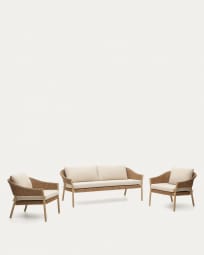 Pola stapelbares Set 2-Sitzer-Sofa + 2 Sesseln massiver Eukalyptus Kunstrattan FSC 100%