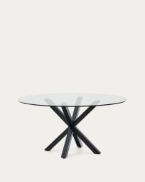 Tisch Argo aus Glas und Stahlbeinen mit schwarzem Finish Ø 150 cm