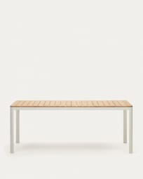 Table 100% d'extérieur Bona bois de teck massif et aluminium finition blanche 200 x 100 cm
