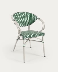 Chaise bistrot Marilyn avec accoudoirs en aluminium et rotin synthétique vert et blanc