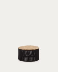 Dandara coffee table made of steel, black cord and solid acacia wood, Ø60 cm FSC 100%