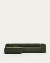 Blok 3 seater sofa with left side chaise longue in green wide seam corduroy, 300 cm FSC Mix Credit FR