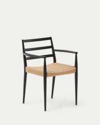 Καρέκλα Analy με μπράτσα από μασίφ ξύλο δρυός σε μαύρο φινίρισμα και κάθισμα από κορδόνι σκοινιού 100% FSC