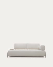 Compo 3-seater beige chenille sofa, small tray oak veneer and beige metal structure 232cm FSC Mix Credit