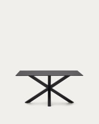 Table Argo en verre noir avec pieds en acier finition noire 180 x 90 cm