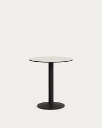 Esilda round outdoor table in white with metal leg in a painted black finish, Ø 70 x 70 cm