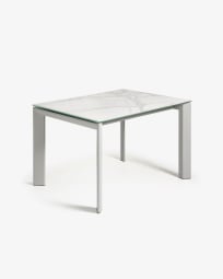 Table extensible Axis grès cérame finition Kalos blanche pieds gris 120 (180) cm