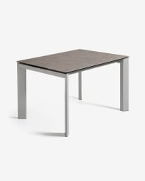 Table extensible Axis grès cérame finition Vulcano Cendrée et pieds acier gris 120(180)cm