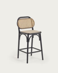 Doriane 65 cm height solid elm stool with black lacquer finish and upholstered seat FSC Mix Credit