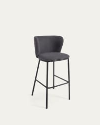 Ciselia stool in dark grey chenille and black steel, 75 cm FSC Mix Credit