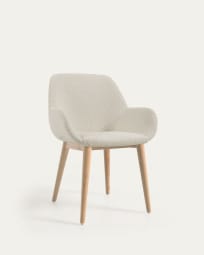 Cadeira Konna pelo efeito cordeiro branco e pernas madeira maciça de freixo natural