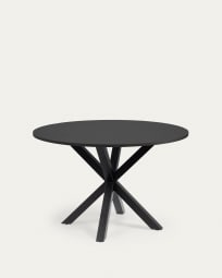 Argo ronde tafel in zwartgelakt MDF glas en stalen poten met zwarte afwerking Ø 120 cm