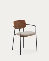 Maureen stackable chair with walnut veneer in natural finish and metal legs in black finish.