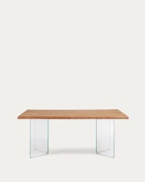 Lotty table in oak veneer with natural finish and glass legs 160 x 90 cm